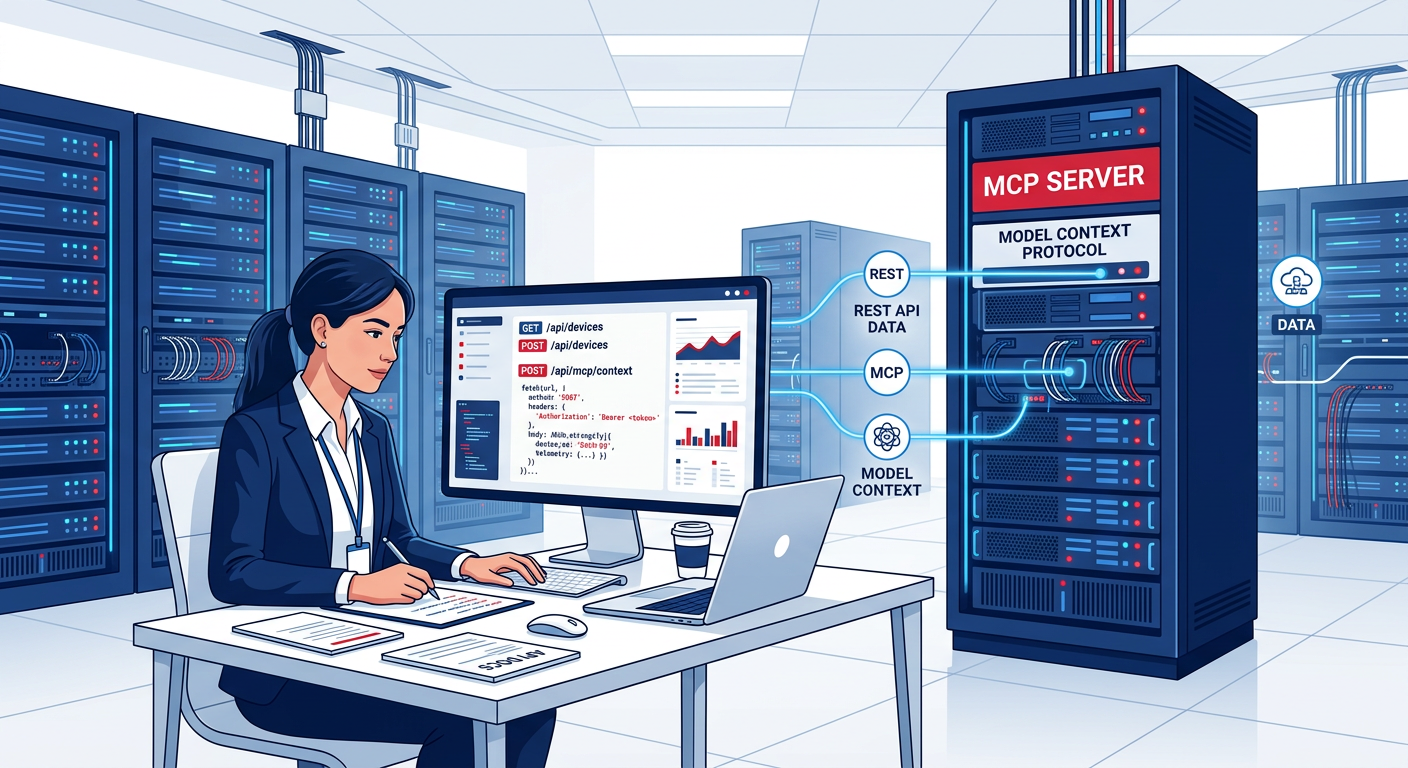 Illustration of a planned REST and MCP interface; not a live service.